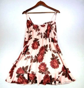 Boohoo Juniors Pink Brown Burgundy Floral Strappy Frilly Cowl Neck Mini Dress 10 - Picture 1 of 3
