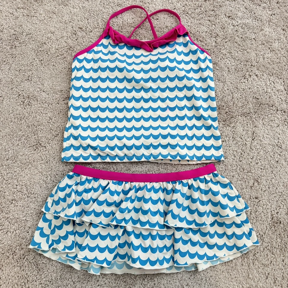 Garnet Hill Kids Blue and Pink 2 Piece Swimsuit Size 14 - Image 1 of 4