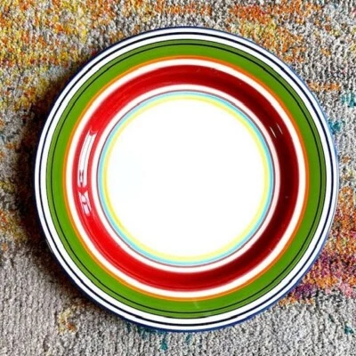 EUC POTTERY BARN ESPADRILLE STRIPE MULTICOLOR DINNER CHINA PLATE 12 3/8 INCHES - Image 1 of 4