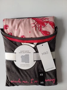 Pigiama donna M&S taglia XS cotone ricco tema aragosta gamba crop misto antracite - Foto 1 di 5