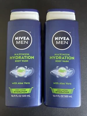 2 件 Nivea 男士最大保湿沐浴露含芦荟 16.9 液量盎司 Ea 全新 — 第 1/2 张图片
