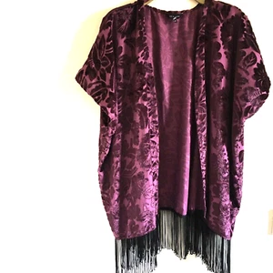 New Look Sheer Velvet Floral Design Fringed Open Shrug Occasion Top UK 10 - Picture 1 of 11