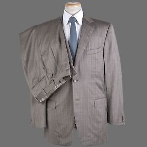 Ermenegildo Zegna Suit Mens 42L Beige Nailhead Sky Striped Wool-Silk Italy