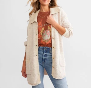 BKE Kragen Strickjacke Pullover Damen Gr. Small Oversize Beige Kuschelig - Bild 1 von 7