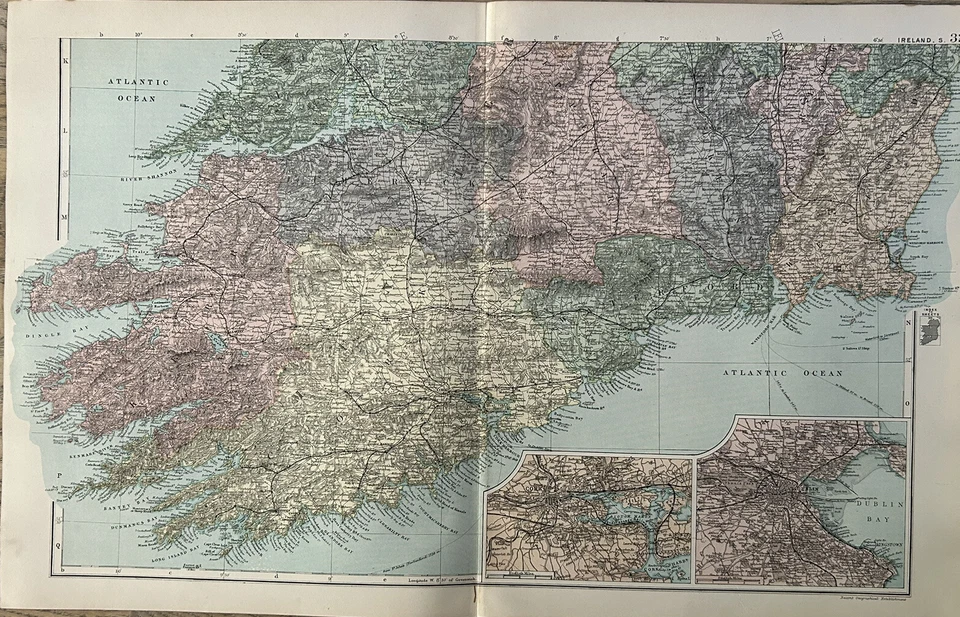 1893 South Ireland with insets of Cork & Dublin Antique Map by G.W. Bacon - Image 1 of 3