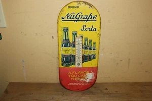 Rare Vintage 1940's NuGrape Nu Grape Soda Pop 16" Metal Thermometer Sign WORKS - Bild 1 von 8