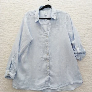 Blusa Talla 1X Azul Rayas Lino Náutica Tranquila Lujo Mop Botones Niña Costera - Imagen 1 de 18