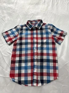 Cat & Jack Short Sleeve Button Up Shirt Black, White, Blue, And Red - Picture 1 of 8