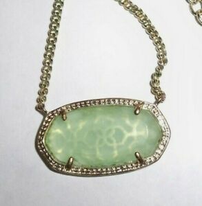 EUC Kendra Scott Gold Plated Necklace Vintage Dylan RARE Lg Jade Green Crystal