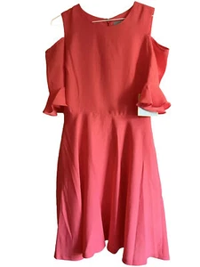 New Cece Orange/Red Size 0 Cold Shoulder Short Sleeve Fit & Flare Ruffle Dress - Picture 1 of 12