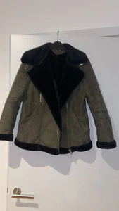 Topshop Khaki Flying Jacket Suede Look Size 10 - Picture 1 of 3