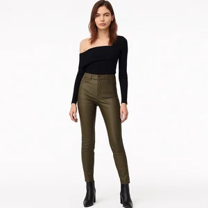Zara Faux Leather Olive Green Skinny Pants Fleece Lined Zip Hem Women’s M - Picture 1 of 12