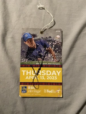 乔丹·斯皮思签名 2023 年 RBC Heritage 高尔夫门票 海港城 PGA 周四 — 第 1/3 张图片