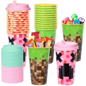 Pixel Party Favors Goodie Cups, 24 Pack Birthday Party Cups in 2 Colors, 16OZ... - Picture 1 of 7