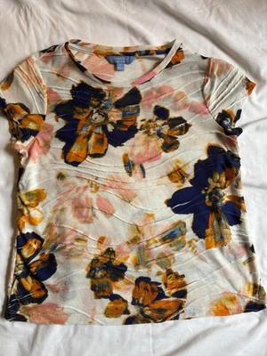 Simply Vera Vera Wang Womens Short Sleeve Top Floral Sz Petite Large - Image 1 of 4