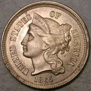 1865 THREE CENT NICKEL GORGEOUS FEATURES TRIPLE OBV DIE CLASHING—LONG DIE BREAKS - Picture 1 of 4