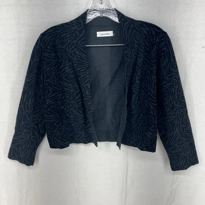Calvin Klein Sz Small Black/Gray Animal Print Cropped Cardigan - Image 1 of 4