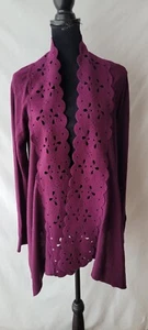 Sleeping on Snow Cardigan Sweater Cut Out Flower Burgundy Wine Wool Blend Large  - Picture 1 of 8