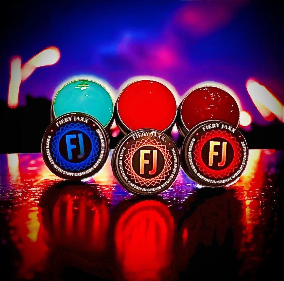 FIERY JACK FIERY JAXX PRODUCTS, BALMS, GELS, CREAMS 25%-75% STRONG TREATMENT FOR ARTHRITIS.