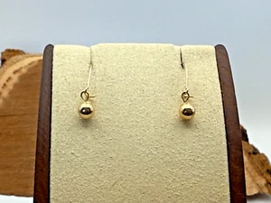 14K Solid Yellow Gold 4.8 mm Ball Bead Drop Dangle Hook Earrings--849.25 - Picture 1 of 7