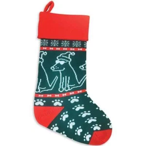 Teddy der Hund Weihnachtsstrumpf Limited Edition rot grün Urlaub Haustier Geschenk gestrickt - Bild 1 von 3