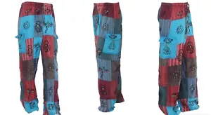 Pantaloni Yoga Patchwork UNISEX Cotone Hippie Boho Festival Combattimento Cargo HT9 - Foto 1 di 5