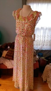 ESITO long Dress Gown Sz M  belt & necklace Yellow dots airy NEW  $119 - Picture 1 of 9