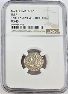 Rare 1652-1673 Silver 4 Pfennig Coin from the Archbishopric of Trier (MS) - Picture 1 of 4