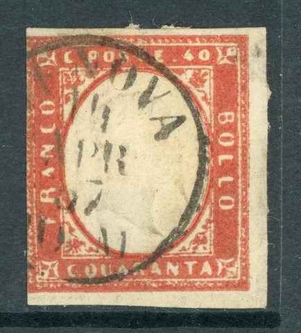 Italy 1857 Sardinia 40¢ Vermillion Scott #13 VFU O918 ⭐⭐⭐⭐⭐ Cover