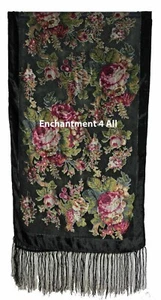 Elegant 100% Silk Burnout Velvet Vintage Floral Oblong Scarf Shawl Wrap, Black - Picture 1 of 5