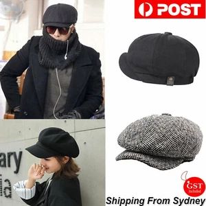 Mens 8 Panels Newsboy Flat Cap Peaky Blinders Baker Boy Beret Golf Driving Hat - Picture 1 of 12
