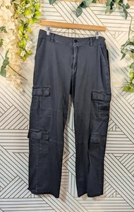 DARKER WAVS Grunge 90s Y2K Cargo Pants Black Jeans Goth Baggy Size Medium - Picture 1 of 7