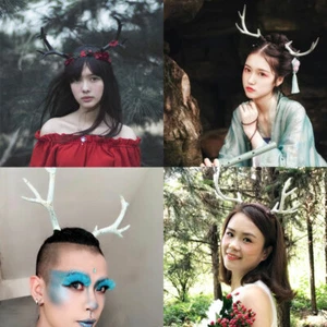 1 paio di fasce per capelli Mori Antlers corna di cervo fascia cosplay oggetti di scena copricapo Halloween - Foto 1 di 17