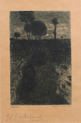 Philipp Franck Flußlandschaft Bach Impressionismus signiert Radierung um 1900 - Bild 1 von 4