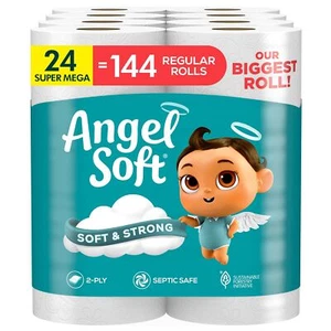 Paquete de 24 rollos de papel higiénico Angel Soft Super Mega 480 hojas - Imagen 1 de 11