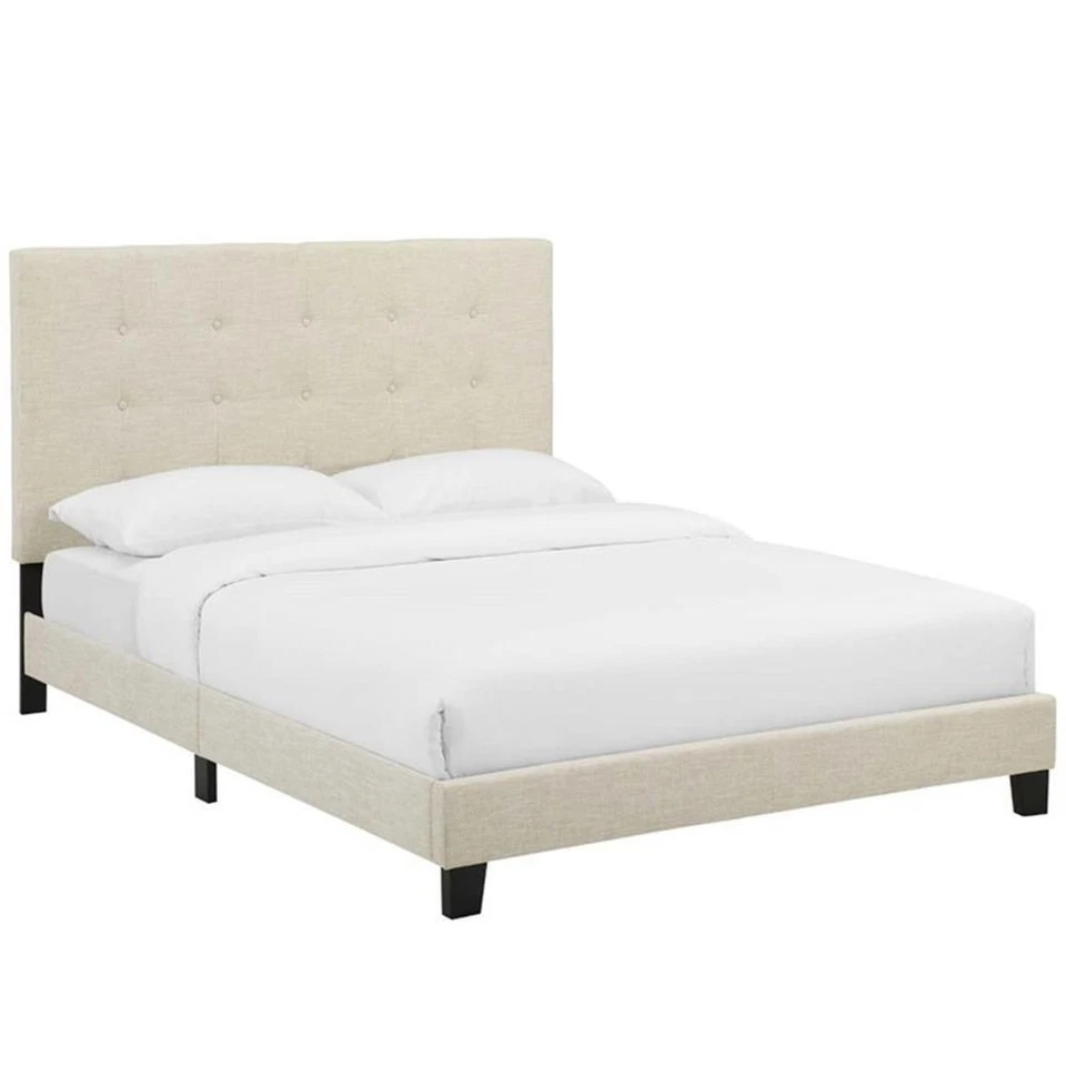 Modway Furniture Melanie Queen Tufted Button Platform Bed Beige -MOD-5879-BEI