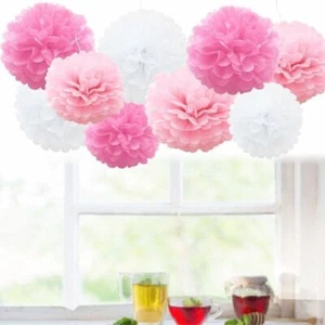 "LOTE DE TRABAJO de 135 - Pompones de papel para fiesta colgante decoración rosa melocotón blanco 8""-10""-14" - Imagen 1 de 4