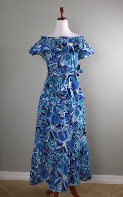 Maxi Vestido DONNA MORGAN NUEVO CON ETIQUETAS $128 Hombro Descubierto Floral Lazo Cinturón Talla 8 Foto 1 de 4