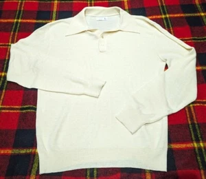 VTG 1970's JC Penny Polyester Knit Long Sleeve Polo Shirt Disco Cream Sz L - Picture 1 of 5