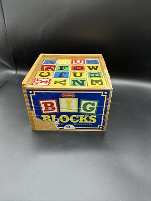 47 WOODEN ALPHABET BLOCKS SCHYLLING BIG BLOCKS IN ORIGINAL WOOD BOX (#441) - Image 1 of 4