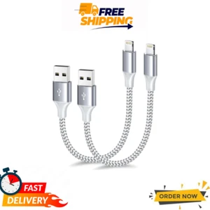 Apple Mfi Certified Short Iphone Charger 1Ft 2Pack,Usb a to Lightning Cord Nylon - Picture 1 of 7