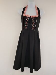 Vintage Dress Black Pink Dirndl Oktoberfest Floral Wool Blend Retro Pinafore 10