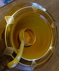 Amber Art Deco Mayo Bowl w/GOLD GILT and Ladle - Picture 1 of 6