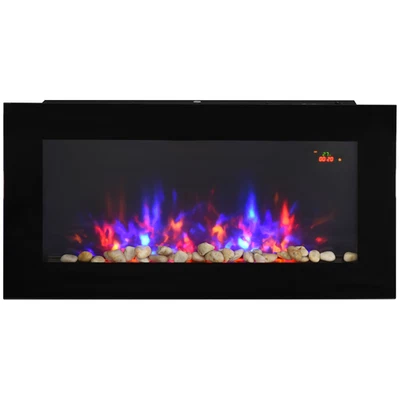 WALL-MOUNTED 1000W/2000W LED ELECTRIC FIREPLACE WITH REMOTE 90.8CM WIDE BLACK - Image 1 of 4