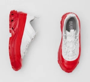 New!!! Burberry Arthur Low Top Red And White Sneakers - Picture 1 of 16