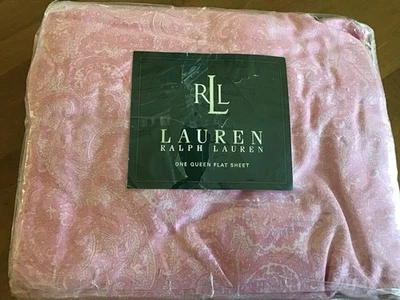 Sábana plana Queen Ralph Lauren rosa claro y blanco monótono cachemir EE. UU. NUEVA Foto 1 de 4