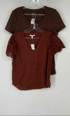 Blusa Top Mujer Maurices Marrón Manga Corta Talla Pequeña Lote De 2 Foto 1 de 4