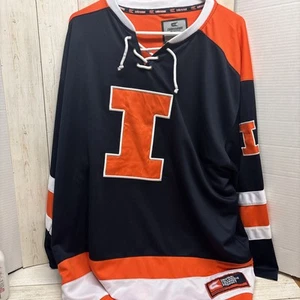 Mens XL Colosseum Blue Orange Illinois Fight Illini Lace Pullover Hockey Jersey - Picture 1 of 5