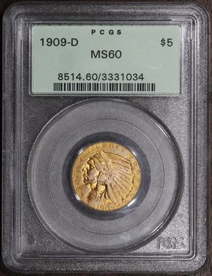 1909-D (MS60) Indian Head Half Eagle $5 PCGS OGH - Nicely Toned! - Image 1 of 2