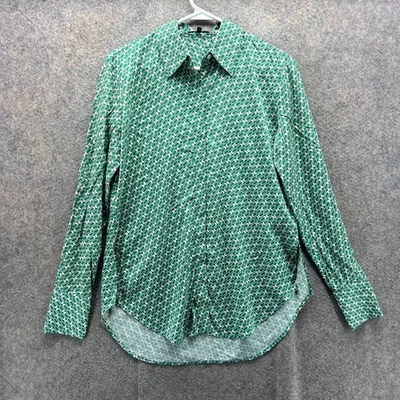Camisa Theory Mujer Pequeña Verde Patrón Geo Seda Botón Camisa Sunaya HP $325 Foto 1 de 4